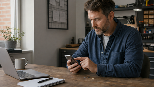 UK sole trader comparing business SIM-only plans using a mobile phone