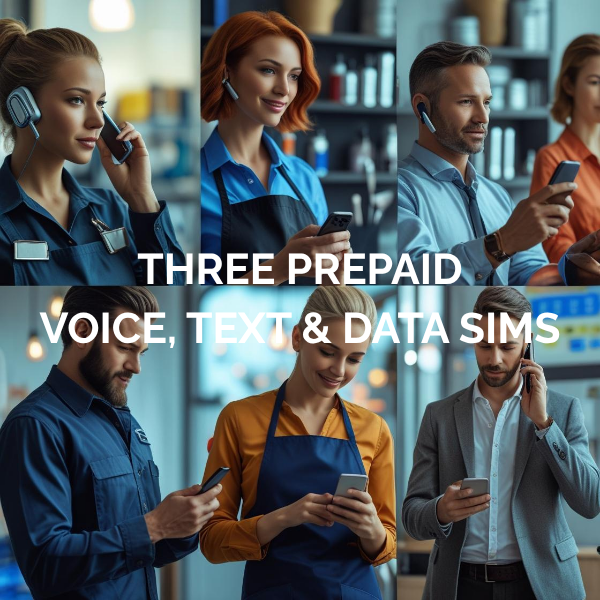 Three Prepaid SIM Cards - Voice, Text & Data