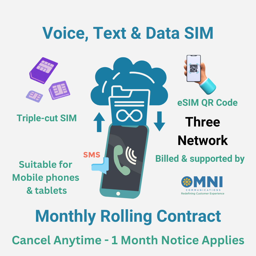 OmniStream Infinity-3 (Three) - Pay Monthly Unlimited Data SIM - Monthly Rolling Contract