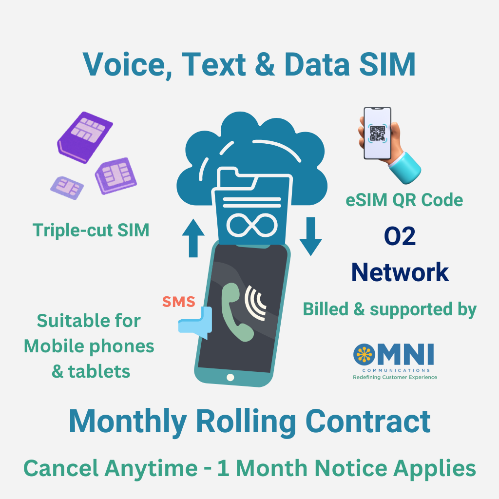 OmniCall Infinity-O (O2) - Pay Monthly Voice, Text & Unlimited Data SIM - Monthly Rolling Contract