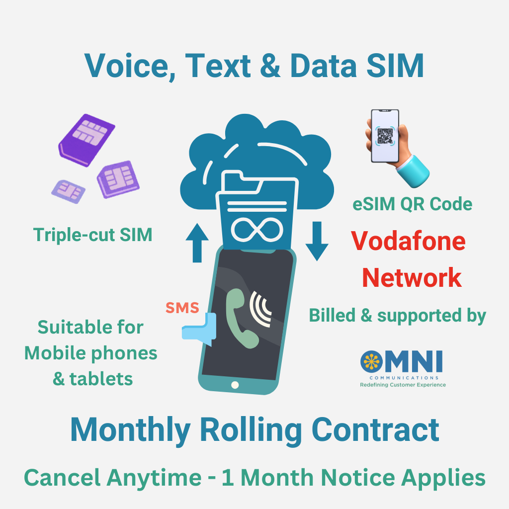 OmniCall Infinity-V (Vodafone) - Pay Monthly Voice, Text & Unlimited Data SIM - Monthly Rolling Contract