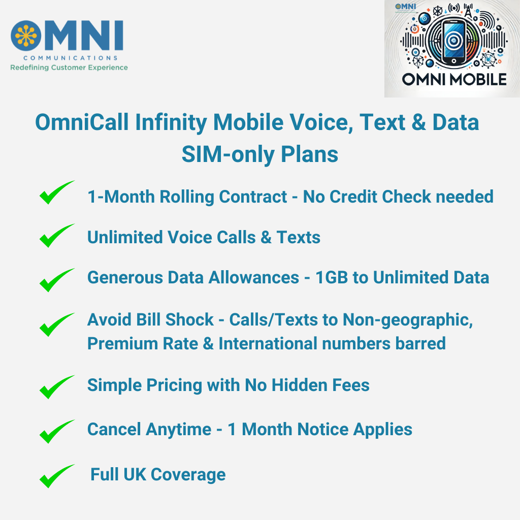 OmniCall Infinity-V (Vodafone) - Pay Monthly Voice, Text & Unlimited Data SIM - Monthly Rolling Contract