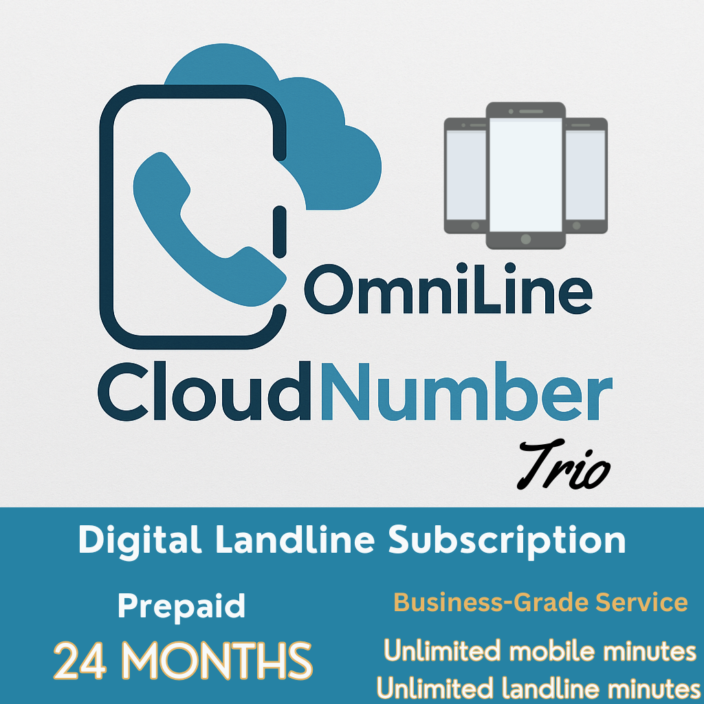 OmniLine CloudNumber Trio - Prepaid VoIP Digital Landline Subscription (App-only, three devices) - 24 Months (Fixed Term)
