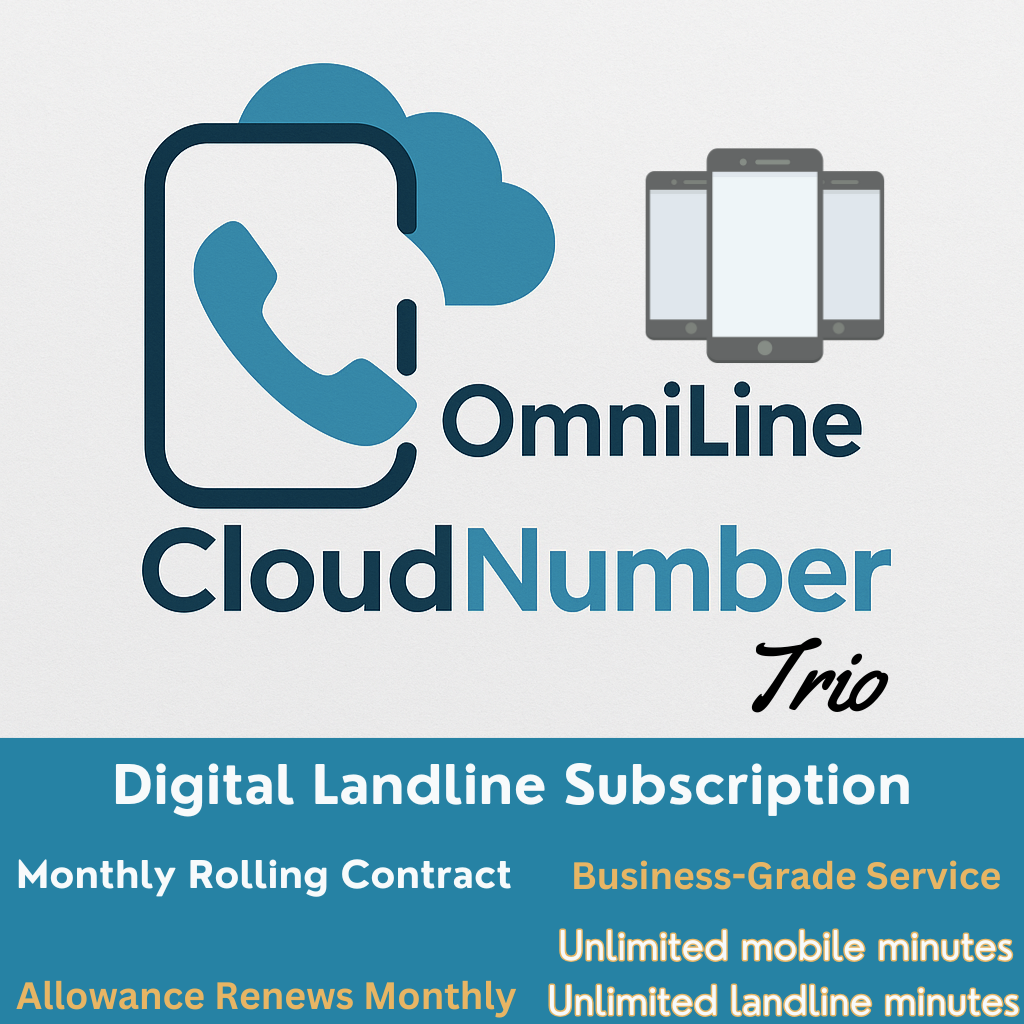 OmniLine CloudNumber Trio - Pay Monthly VoIP Digital Landline Subscription (App-only, three devices) - Monthly Rolling Contract